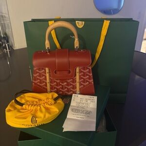 Goyard Red Satchel Bag with Geometric Pattern